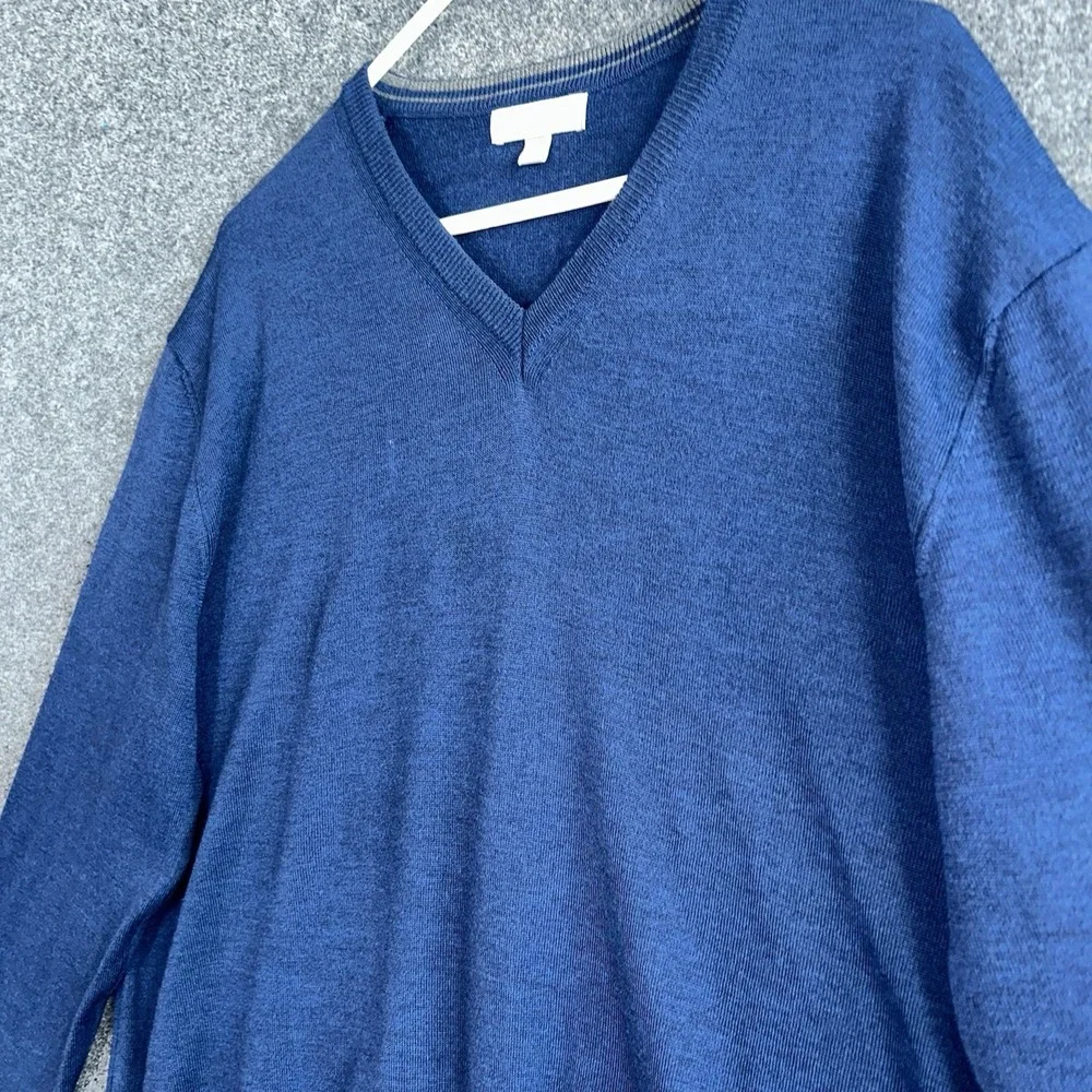 Toscano Firenze Men's XL 100% Merino Wool V-Neck Sweater – Blue EUC